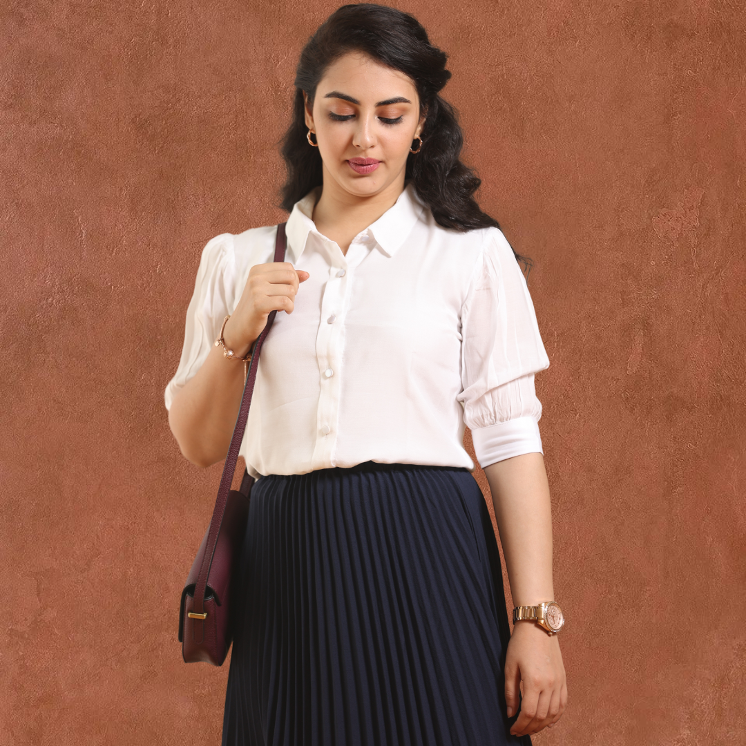 Pearl white silk shirt top