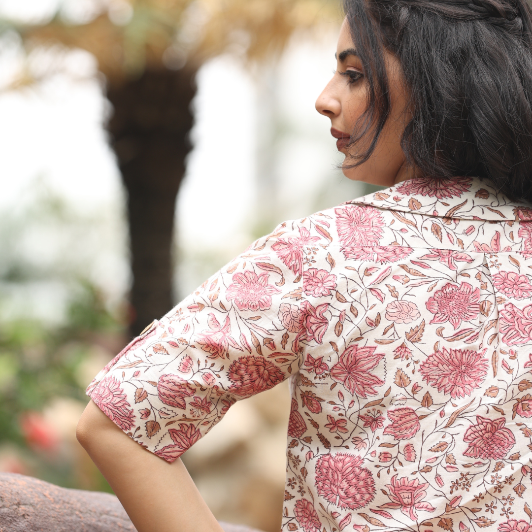 Dahlia floral cotton shirt top