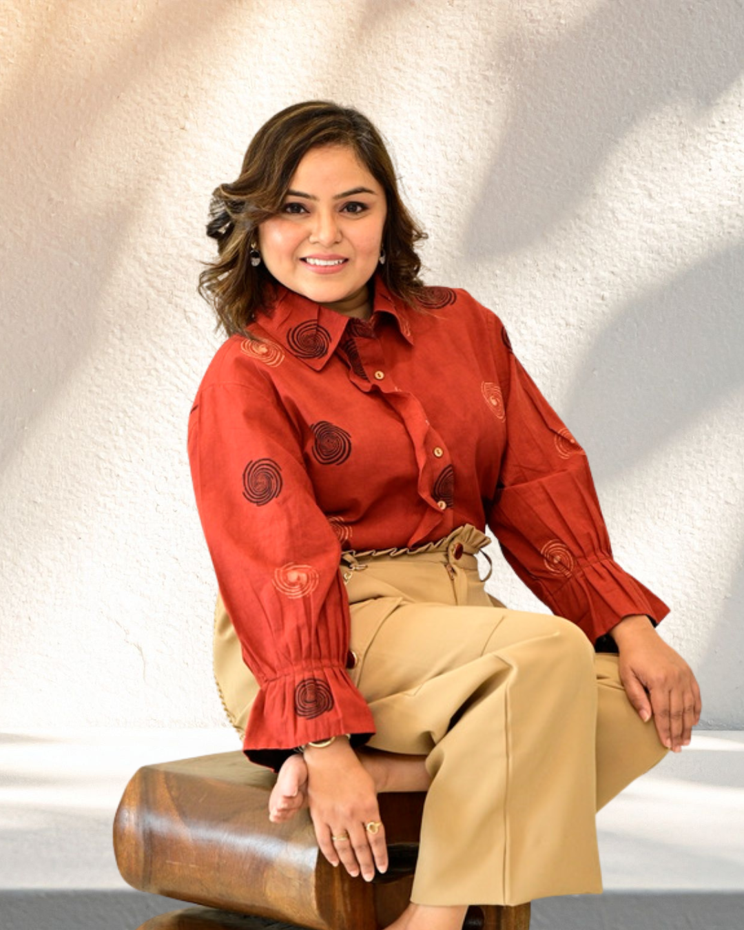 Radiating Red ruffle cotton shirt