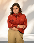 Radiating Red ruffle cotton shirt