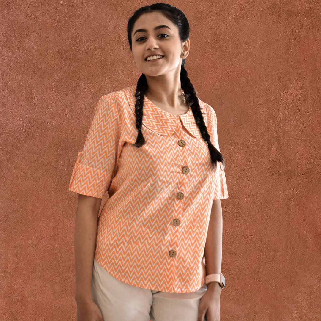 Orange chevron women cotton Shirt