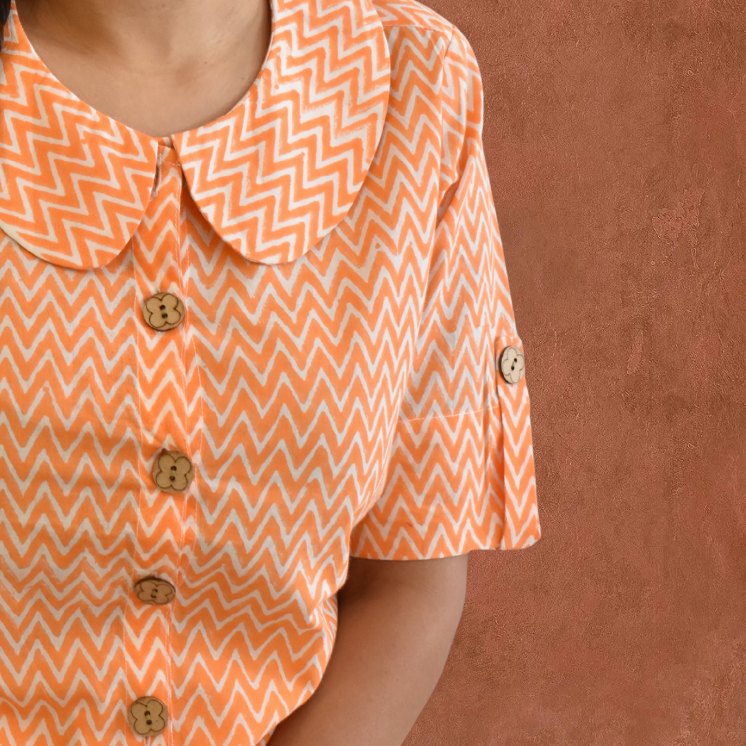Orange chevron women cotton Shirt