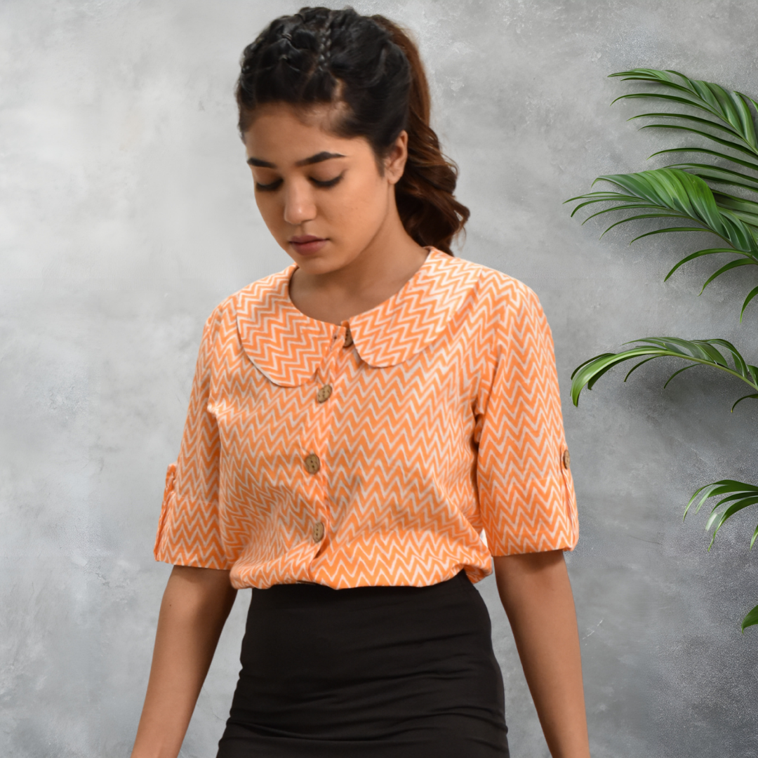 Orange chevron women cotton Shirt