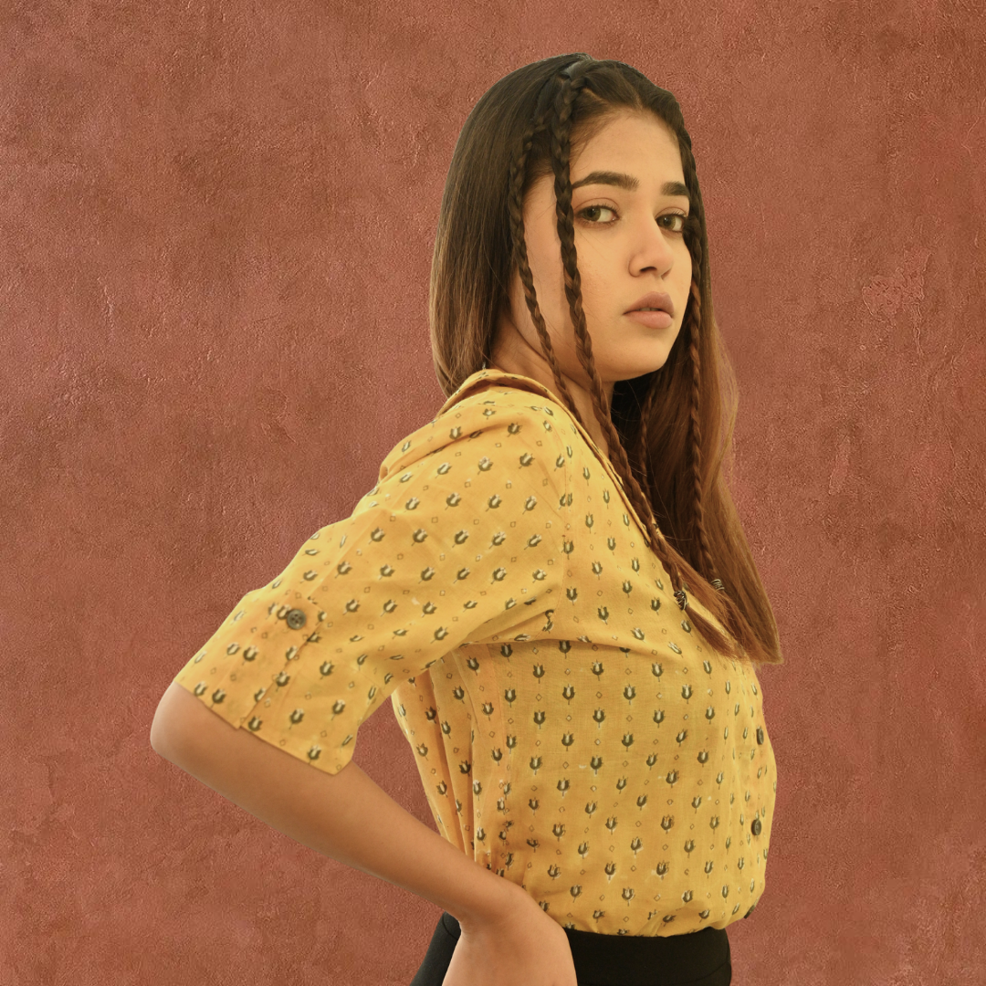 Mustard dip pure cotton shirt