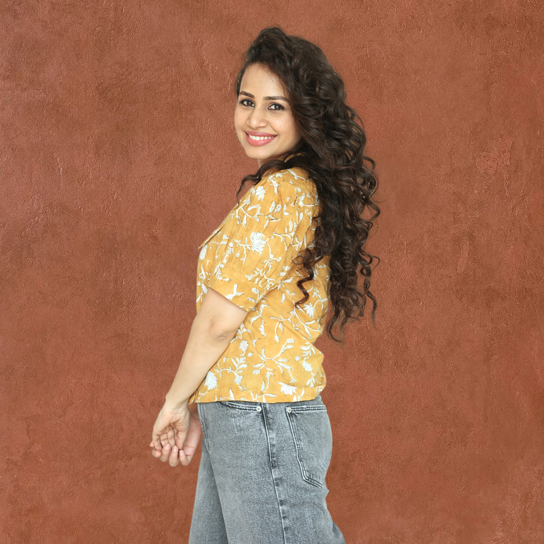 Yellow dip cotton shirt top