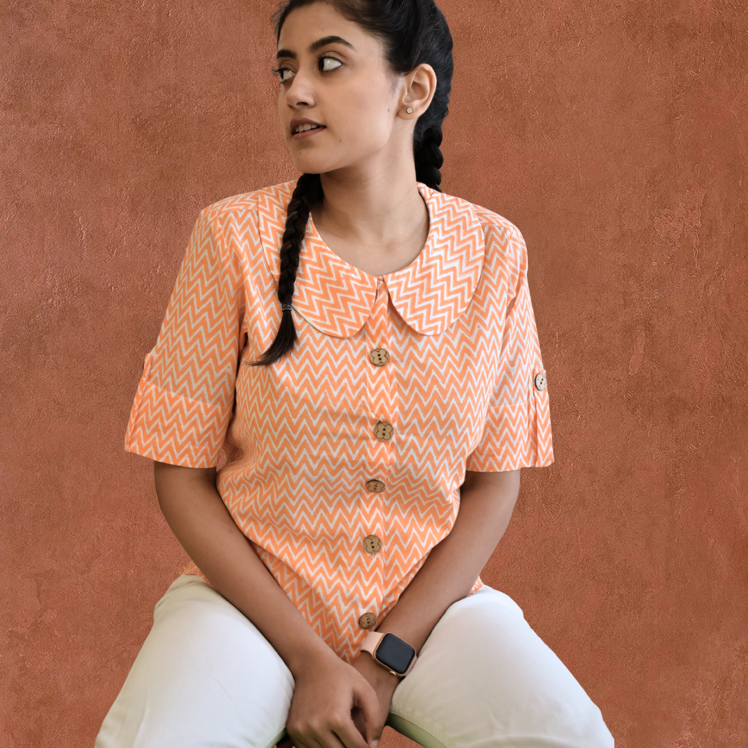 Orange chevron women cotton Shirt
